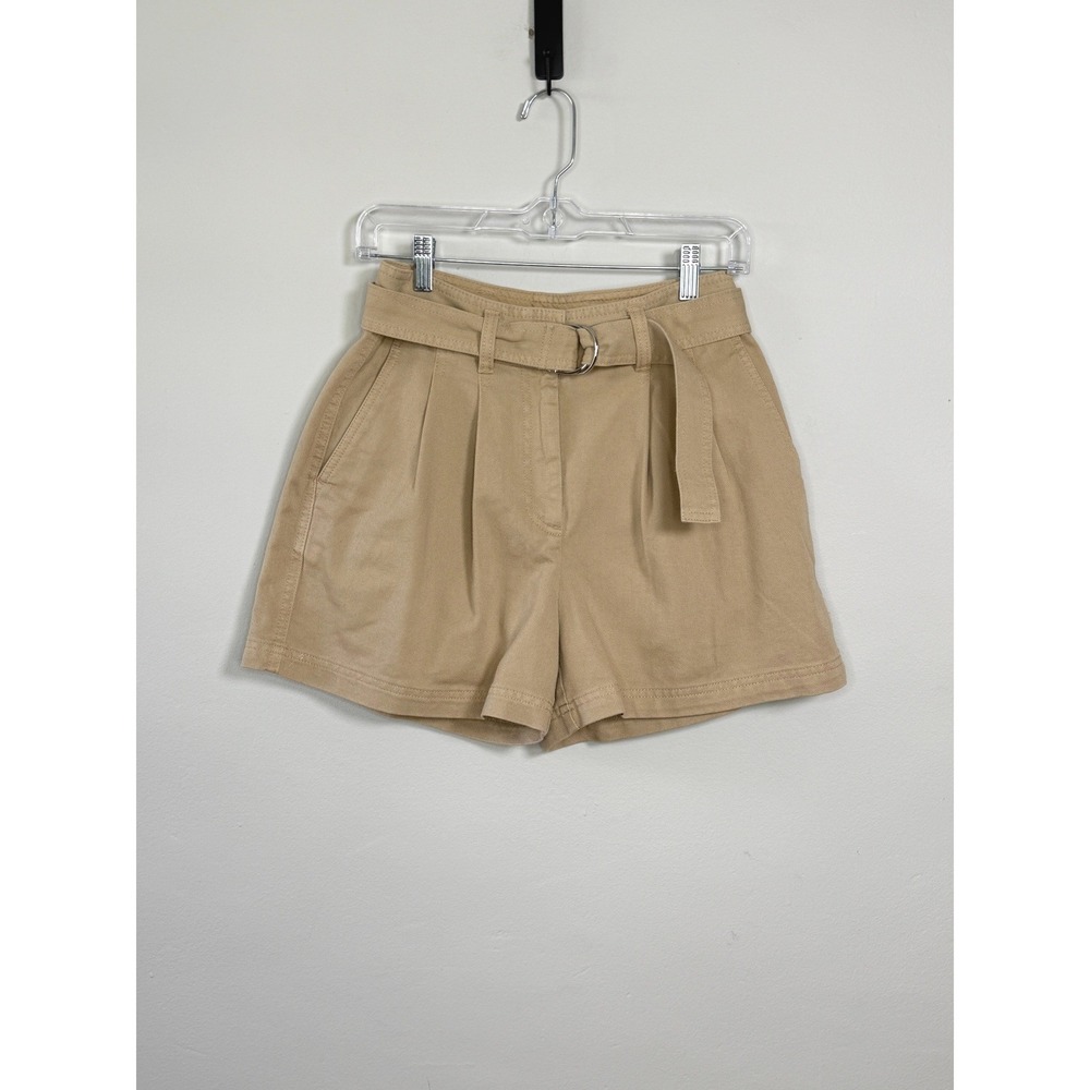 The Group Babaton Shorts Size 2 Tan Pleated High Rise Twill Safari Belted Preppy